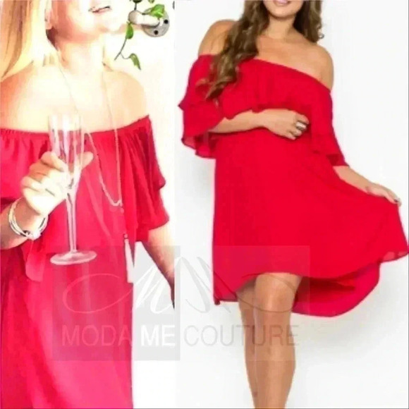 SHARA Red Off Shoulder Dress - Picture 3 of 3